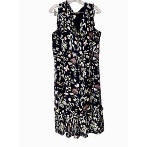 a new day Womens Floral Sleeveless Dress XL Navy With Ruffled Hem & Tie Waist